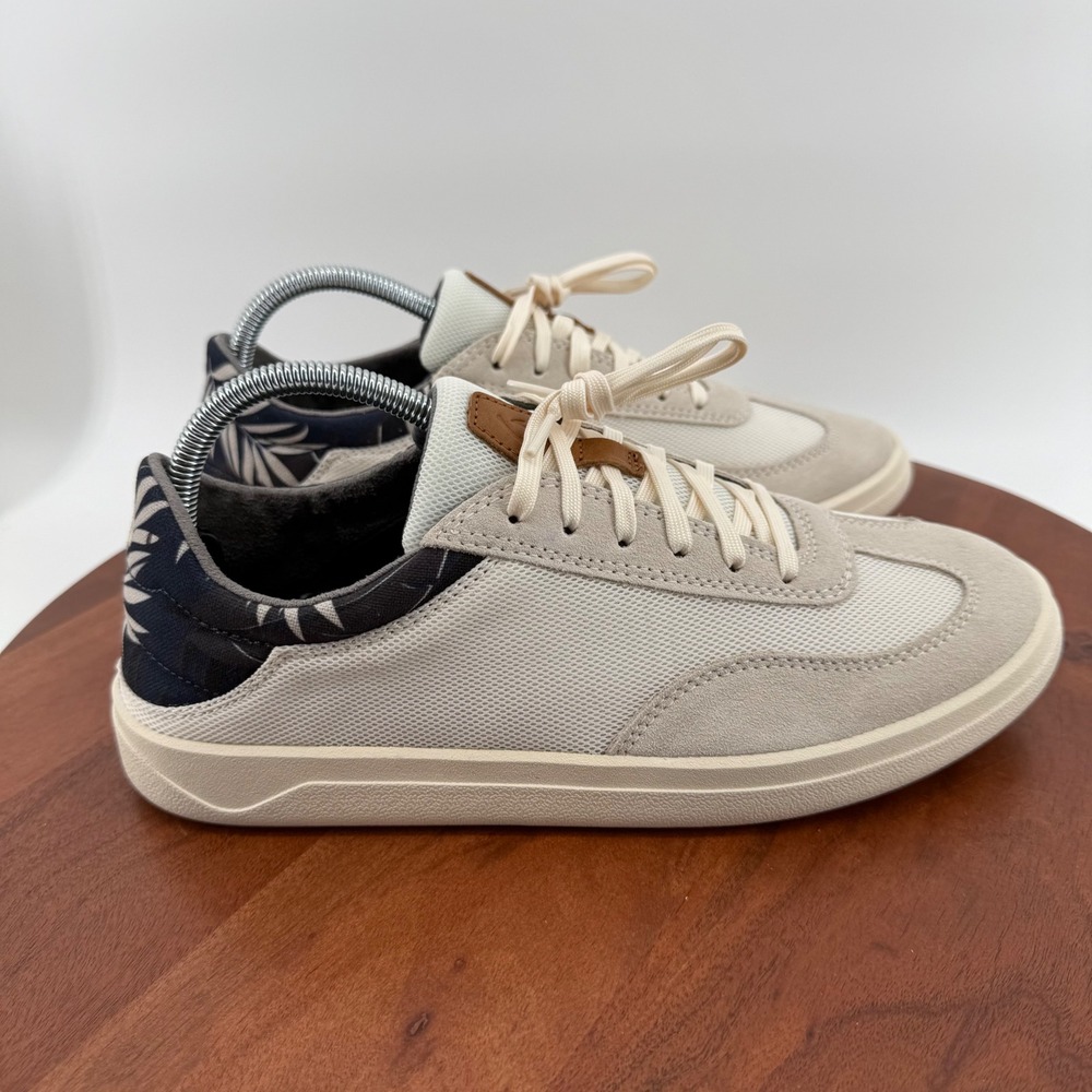 OluKai Punini Sneaker Bone Suede Mesh Tropical Leaf Print 10514-18HA Men 9
